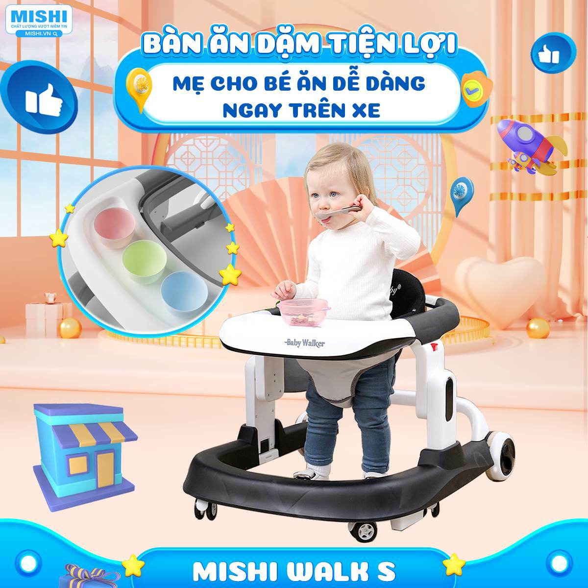 Xe Tập Đi Cho Bé MiShi Walk S Green 13 xe tap di cho be 1