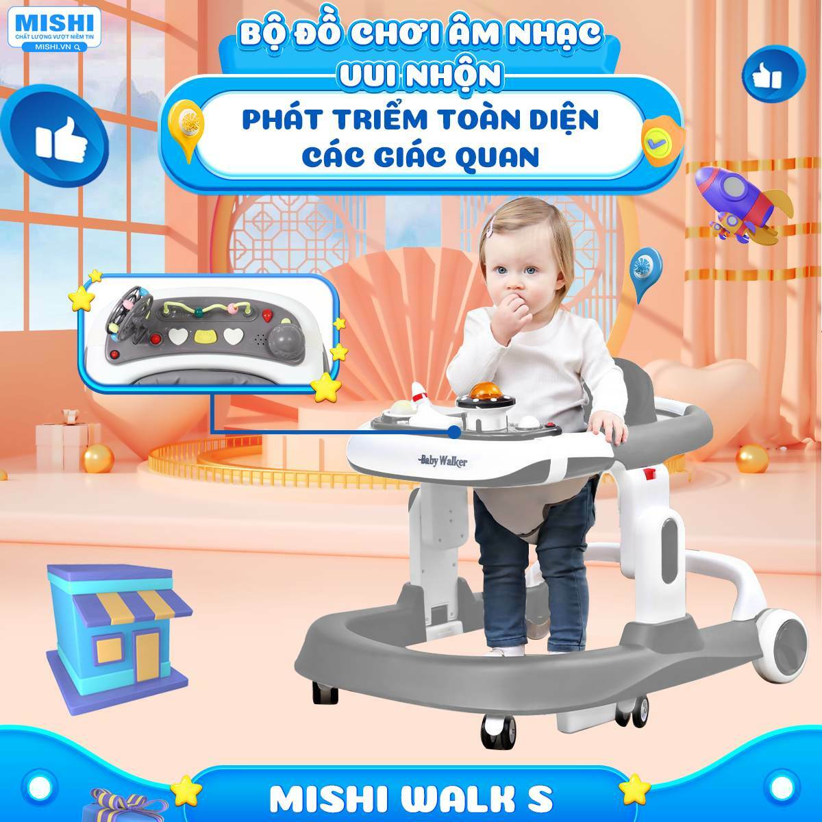 Xe Tập Đi Cho Bé MiShi Walk S Green 14 xe tap di cho be 2