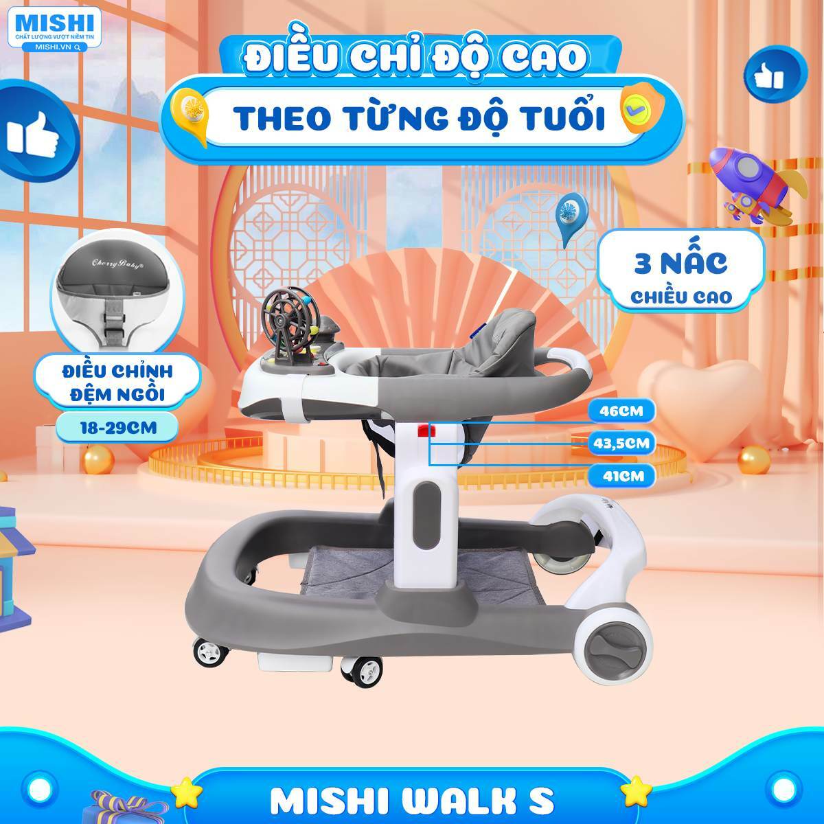 Xe Tập Đi Cho Bé MiShi Walk S Green 15 xe tap di cho be 3