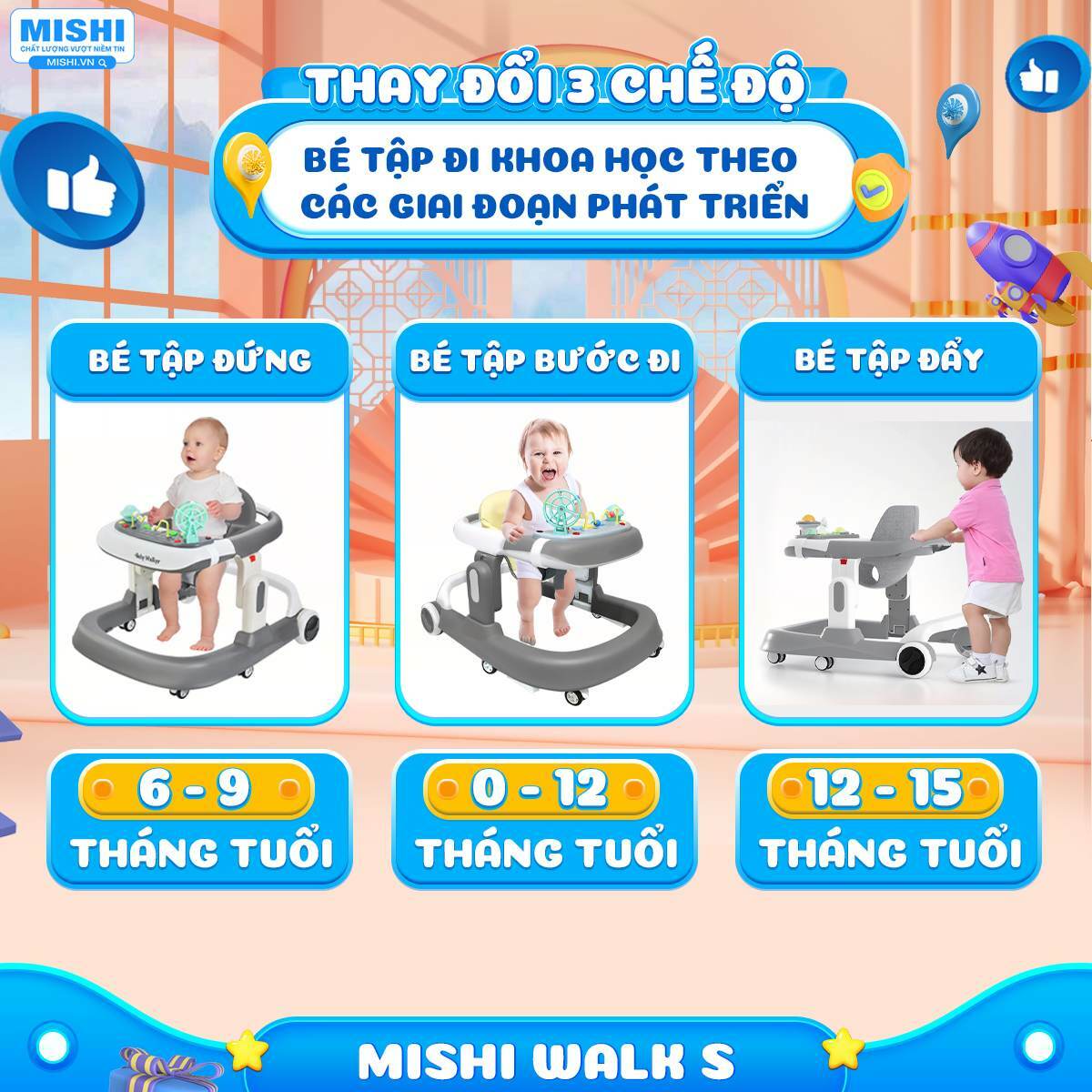 Xe Tập Đi Cho Bé MiShi Walk S Green 16 xe tap di cho be 5