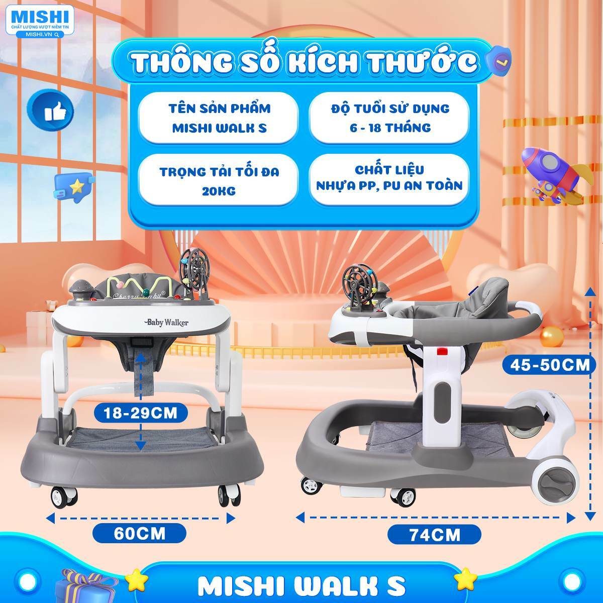 Xe Tập Đi Cho Bé MiShi Walk S Green 19 xe tap di cho be 9