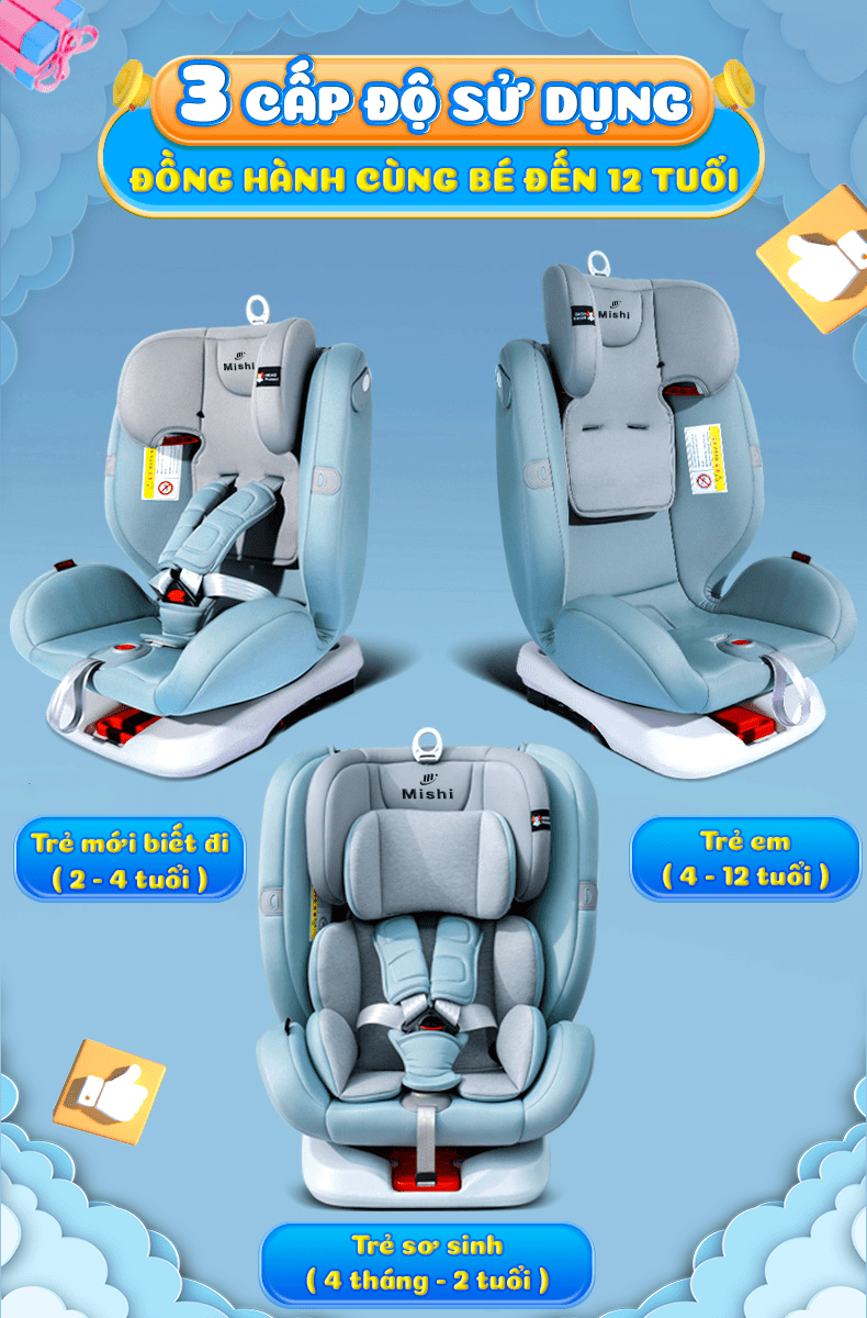 Ghê Ngồi Ô Tô Cho Bé MiShi Move 360 - Brown 13 4