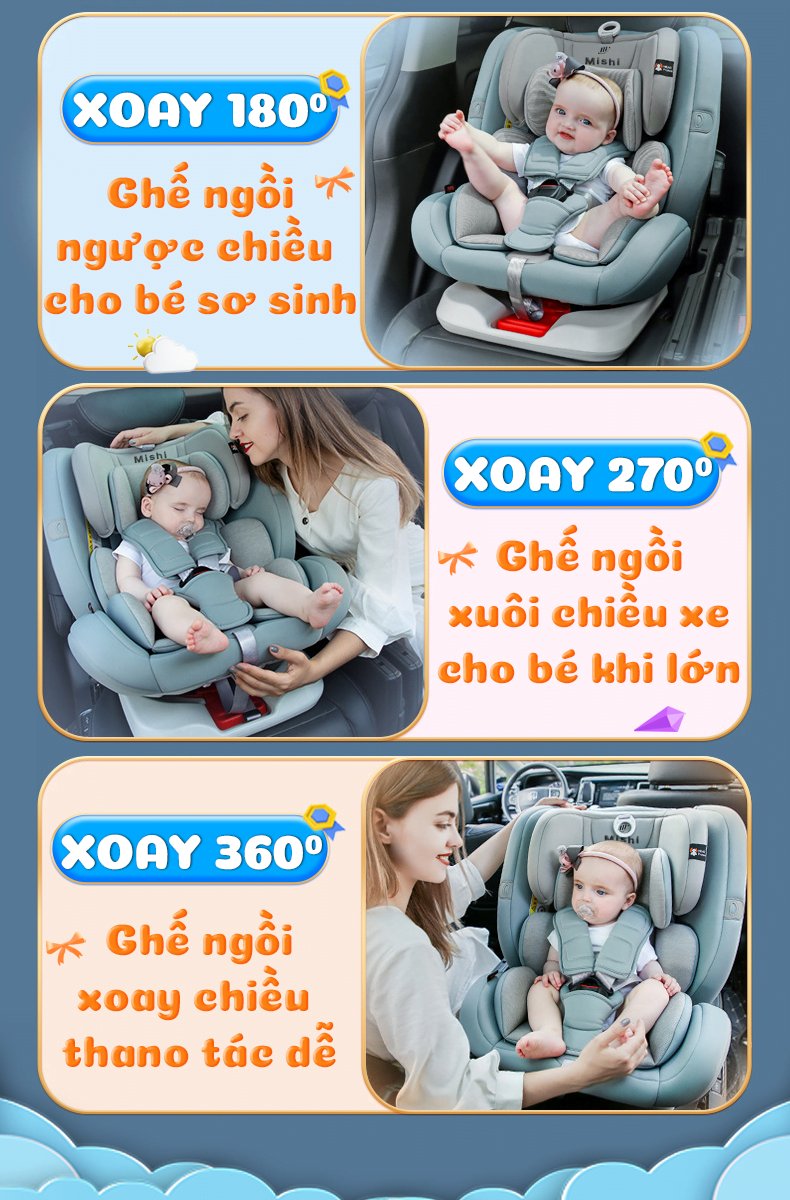 Ghê Ngồi Ô Tô Cho Bé MiShi Move 360 - Brown 15 7