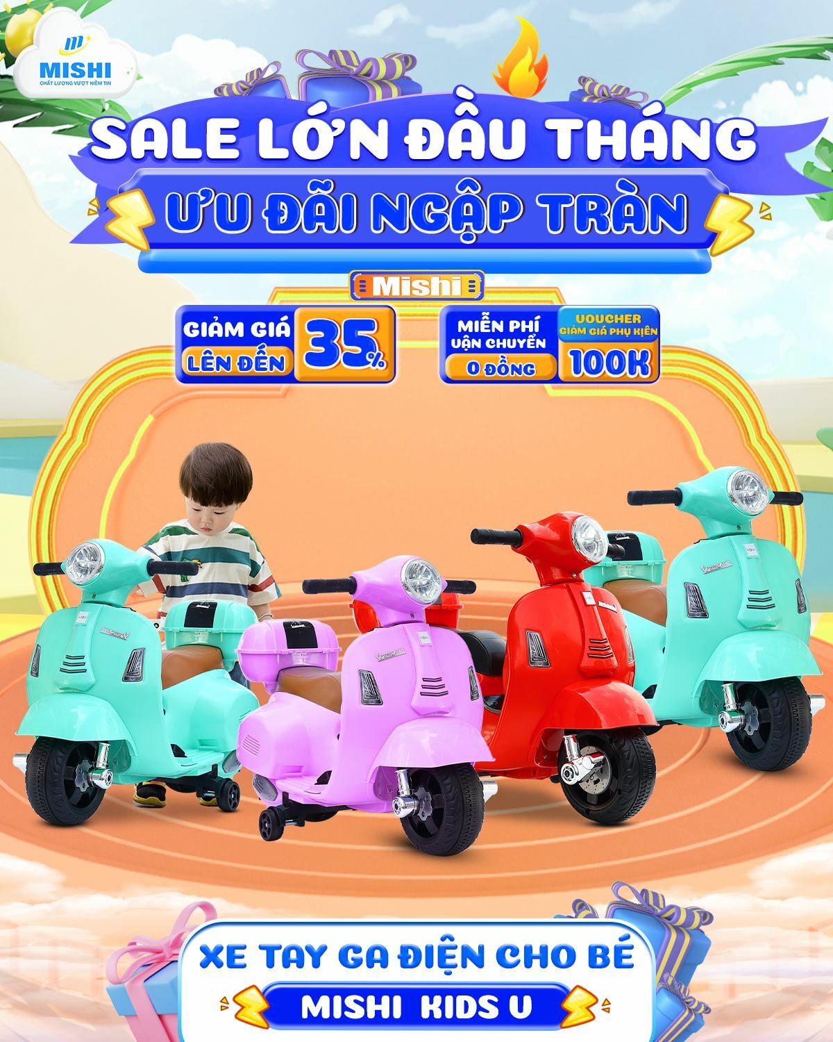 banner xe vespa dien cho be