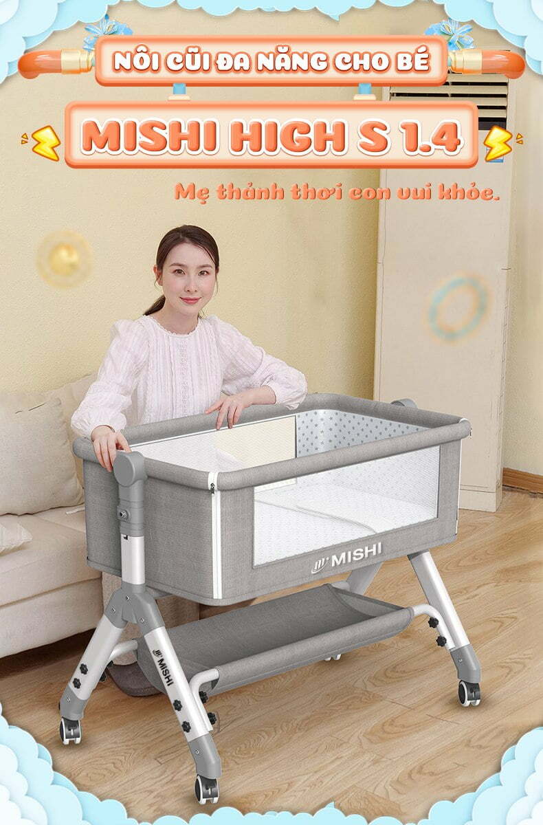 Nôi Cũi Đa Năng Cho Bé Mishi S1.4 - Brown 10 noi cui cho be mishi high s1 4 1