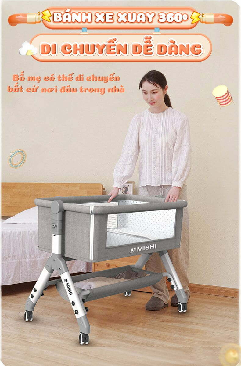 Nôi Cũi Đa Năng Cho Bé Mishi S1.4 - Brown 16 noi cui cho be mishi high s1 4 10