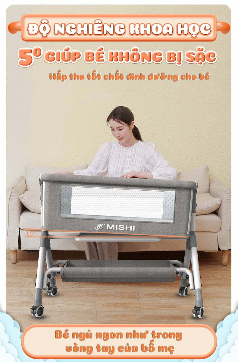 Nôi Cũi Đa Năng Cho Bé Mishi S1.4 - Brown 11 noi cui cho be mishi high s1 4 13