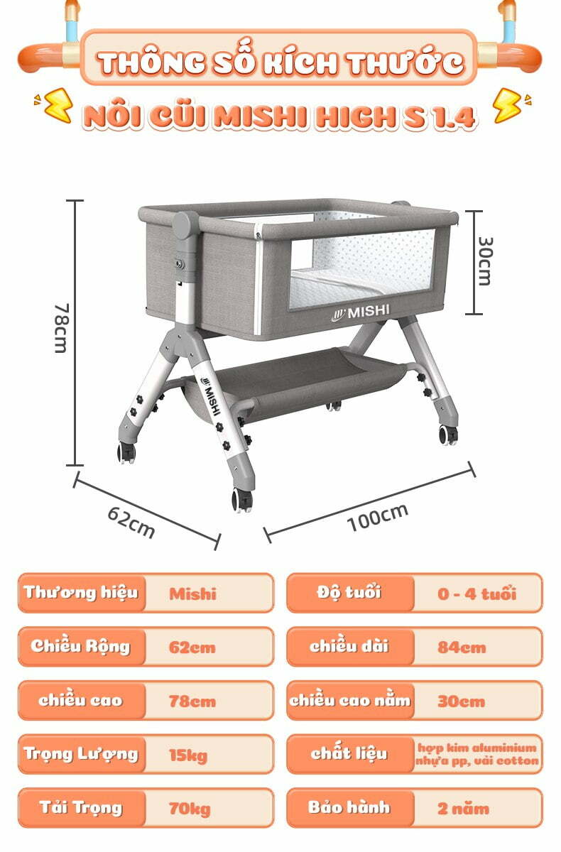 Nôi Cũi Đa Năng Cho Bé Mishi S1.4 - Brown 20 noi cui cho be mishi high s1 4 3