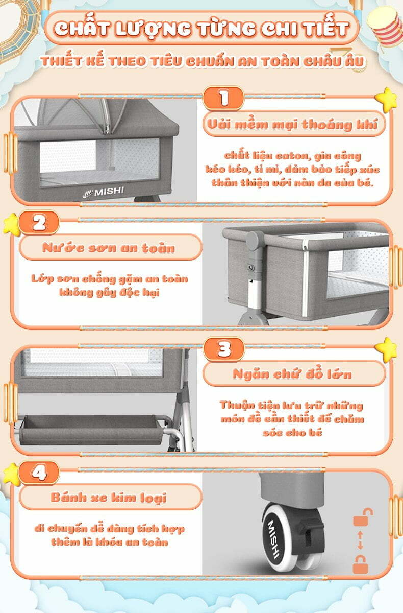 Nôi Cũi Đa Năng Cho Bé Mishi S1.4 - Brown 15 noi cui cho be mishi high s1 4 4