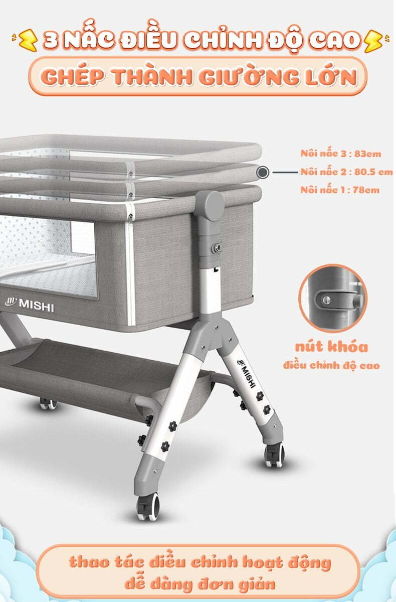 Nôi Cũi Đa Năng Cho Bé Mishi S1.4 - Brown 13 noi cui cho be mishi high s1 4 9