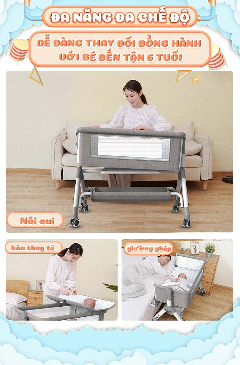 Nôi Cũi Đa Năng Cho Bé Mishi S1.4 - Brown 12 noi cui da nang cho be mishi high s 14 2