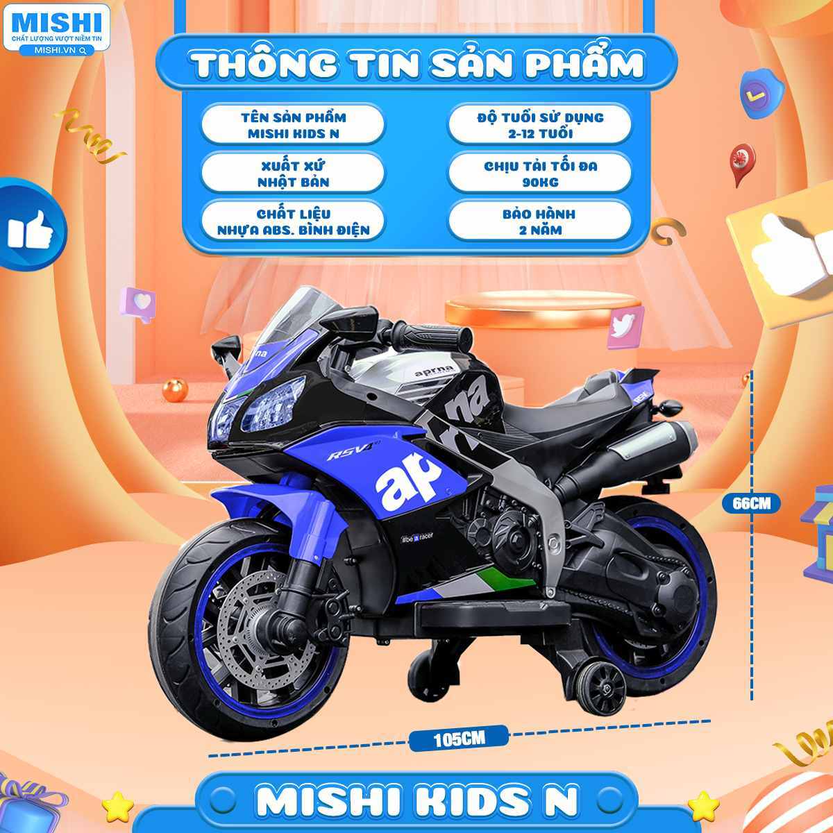 Xe Máy Điện Trẻ Em MiShi Kids N Red 20 thông tin sản phẩm xe máy điện trẻ em mishi