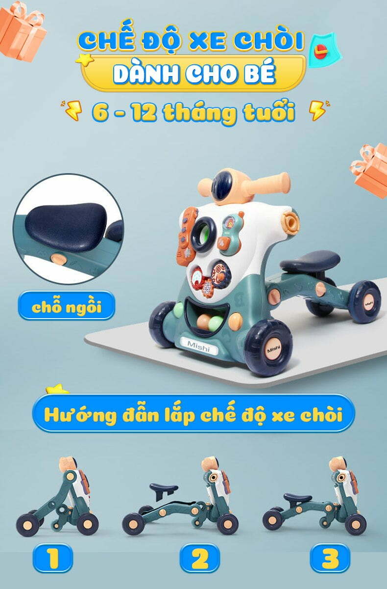 Xe Tập Đi Cho Bé MiShi Walk Y - Blue 12 xe tap di cho be mishi walk y 12