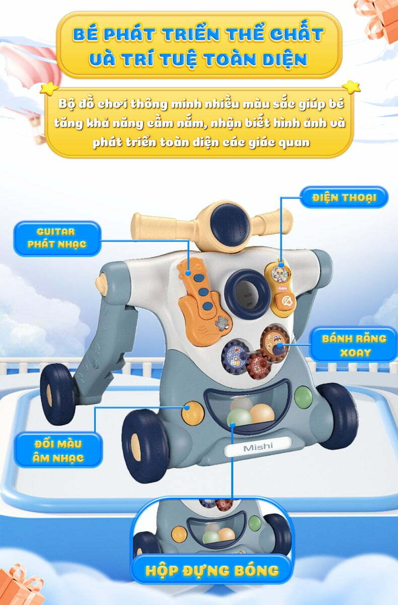 Xe Tập Đi Cho Bé MiShi Walk Y - Blue 8 xe tap di cho be mishi walk y 7