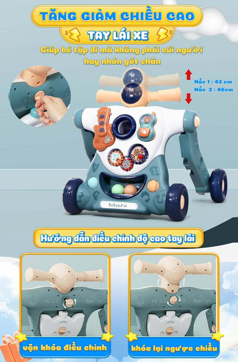 Xe Tập Đi Cho Bé MiShi Walk Y - Blue 7 xe tap di cho be mishi walk y 9