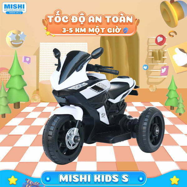 xe moto điện trẻ em Mishi kids s màu trắng cho bé trai